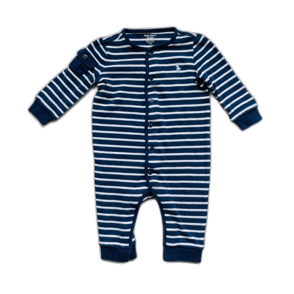 Ralph Lauren Blue & Navy Striped Long-Sleeve Romper Size 6 months